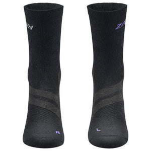 A pair of black Merino Wool Edition by ZaTech® socks on white background. Front center angle.