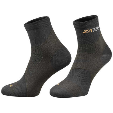 A pair of black on black  Quarter Cut Edition by ZaTech® socks on white background.