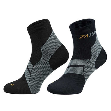 A pair of black on gray Quarter Cut Edition by ZaTech® socks on white background.