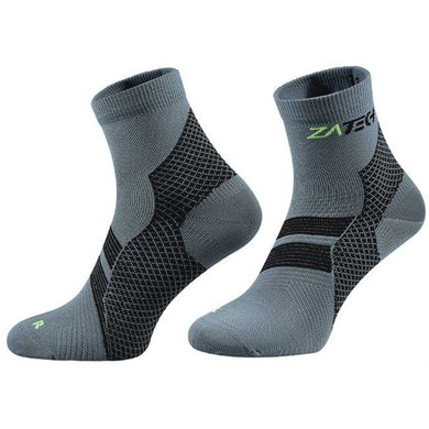 A pair of gray Quarter Cut Edition by ZaTech® socks on white background.