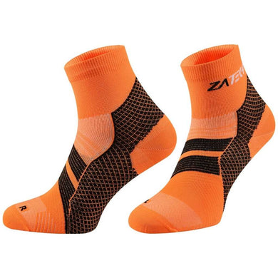 A pair of orange Quarter Cut Edition by ZaTech® socks on white background.
