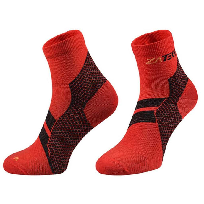 A pair of red Quarter Cut Edition by ZaTech® socks on white background.