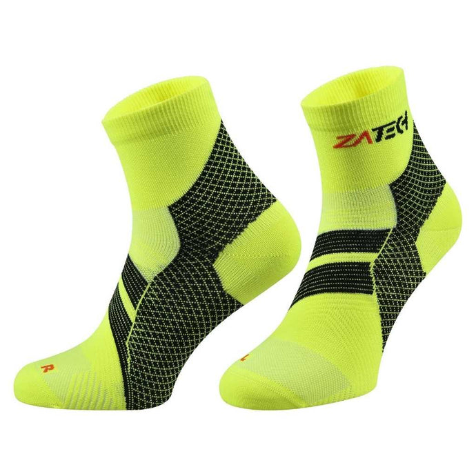A pair of yellow Quarter Cut Edition by ZaTech® socks on white background.